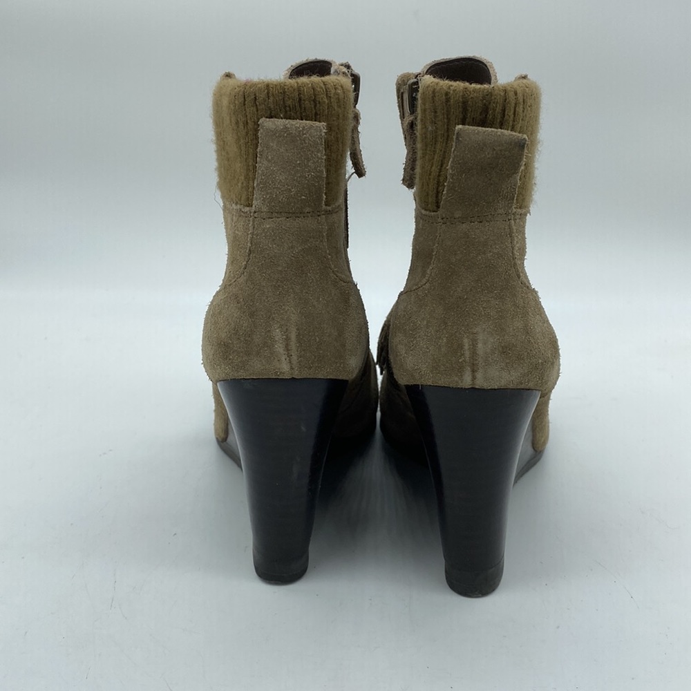 Franco Sarto Westerly Ankle Booties Wedges Shoes Tan Leather Suede Womens 7.5 M - Picture 3 of 15
